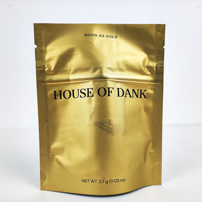 Buy Matt Golden Mylar Stand Up Pouches Soft Touch Zipper Mylar weed Bags 3.5g online manufacture