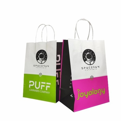 Buy Flat Bottom Kraft Shopping Bags With Handles For Packaging Weed Gummies online manufacture
