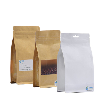 Buy 250G Doypack White Kraft Paper Coffee Bags Flat Bottom Kraft Coffee Bags With Window online manufacture