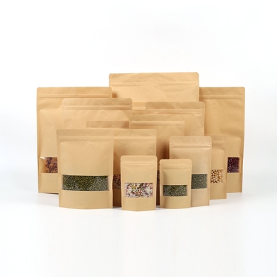 Buy Custom Biodegradable Kraft Eco Stand Up Pouch Bags 90mico With Window online manufacture