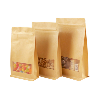 Buy Square Bottom 140mico Biodegradable Kraft Pouch Bag With Window online manufacture