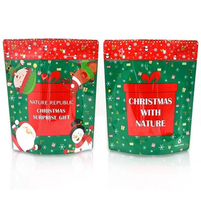 Buy Matte Transparent Plastic Christmas Stand Up Pouch Smell Proof Snack Packaging Bag online manufacture