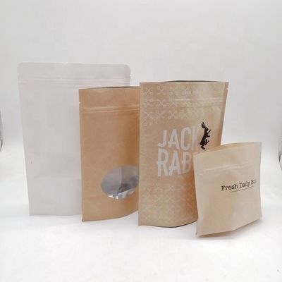 Buy Kraft Biodegradable Stand Up Pouches Paper Bag With Clear Window online manufacture