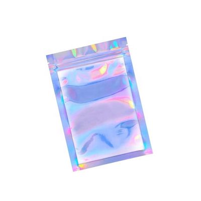 Buy LDPE Silver Foil Pouches PE Clear Holographic Zipper Pouch QS Food Grade online manufacture