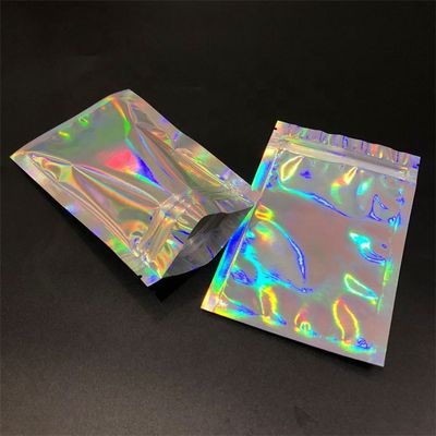 Buy Stand Up Holographic Zipper Packaging Bag Flat Pouches Small Laser Zip Lock Plastic Bags online manufacture