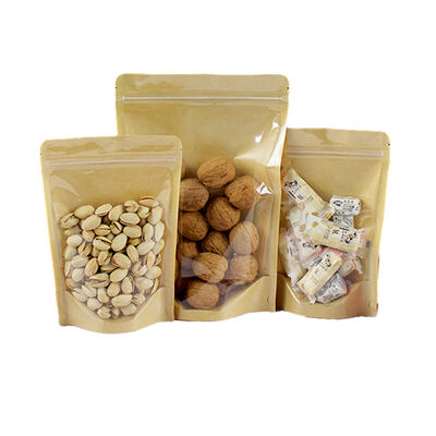 Biodegradable Kraft Paper Stand Up Pouch with Zipper Top for Custom Size Food Packaging
