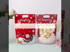 Customized Printed Stand Up Pouch Zipper Christmas Gift Wrap Bags With Handle Hole